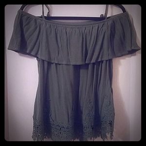 Green off the shoulder blouse